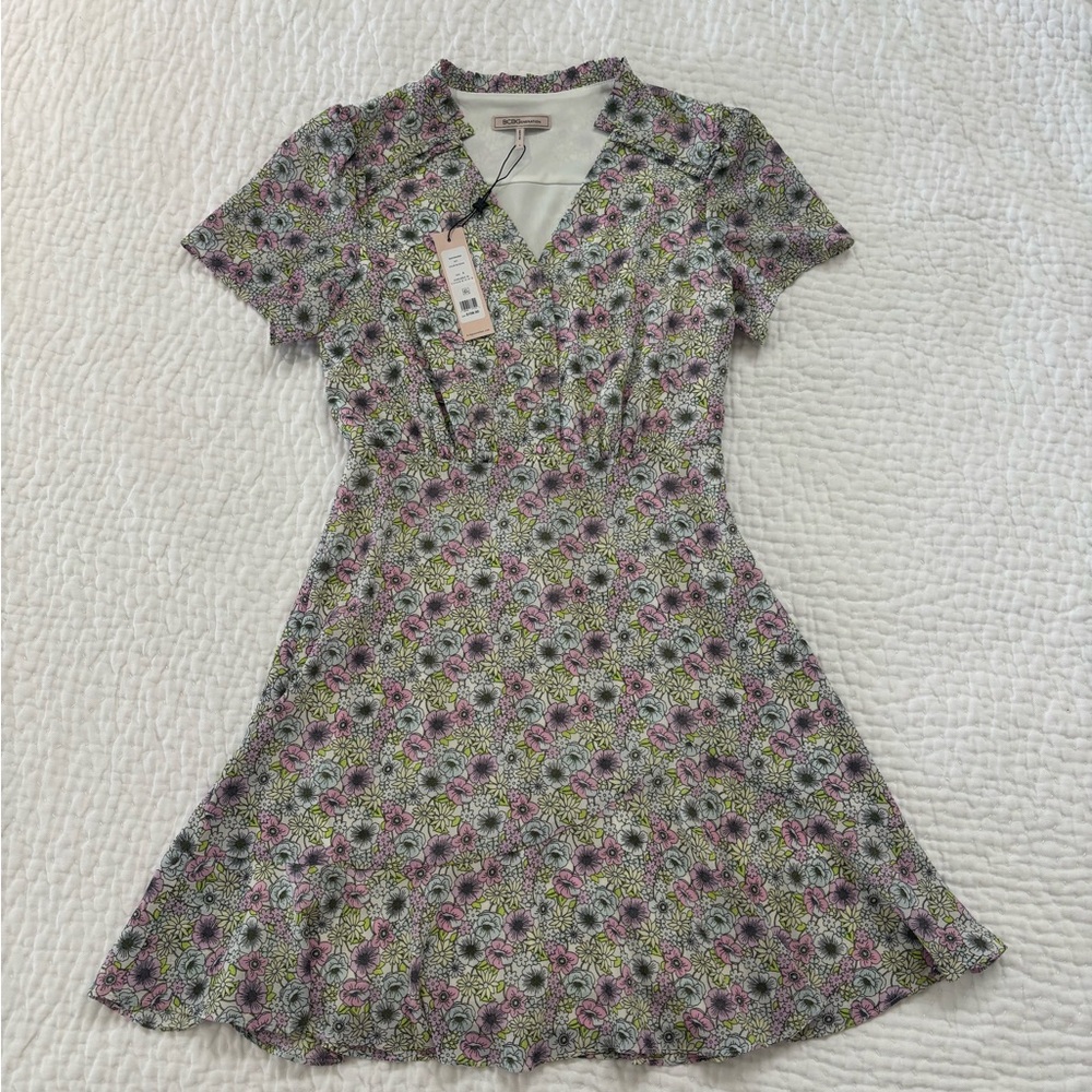 BCBGeneration Green and Purple Floral Mini Dress